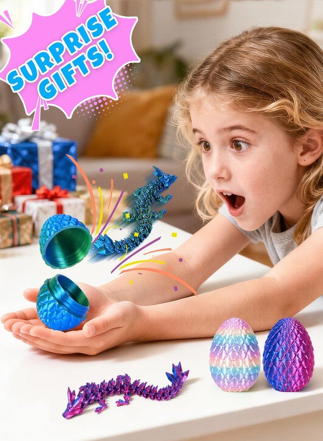 YILCER 4Pcs 3D Printed Dragon Eggs with Dragon Inside Articulated Animals Cool Crystal 3D Print Dinosaur Toy Dino Eggs for Boys Girls Home Decor - Image 3